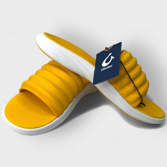 OluKai Komo Slide Sandals Yellow Hibiscus Men's Size 10 NWT No Box Lightweight - Picture 7 of 11